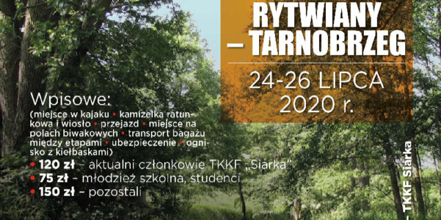 Zapraszamy na spływ kajakowy Rytwiany- Tarnobrzeg w dniach 24-26 lipiec 2020